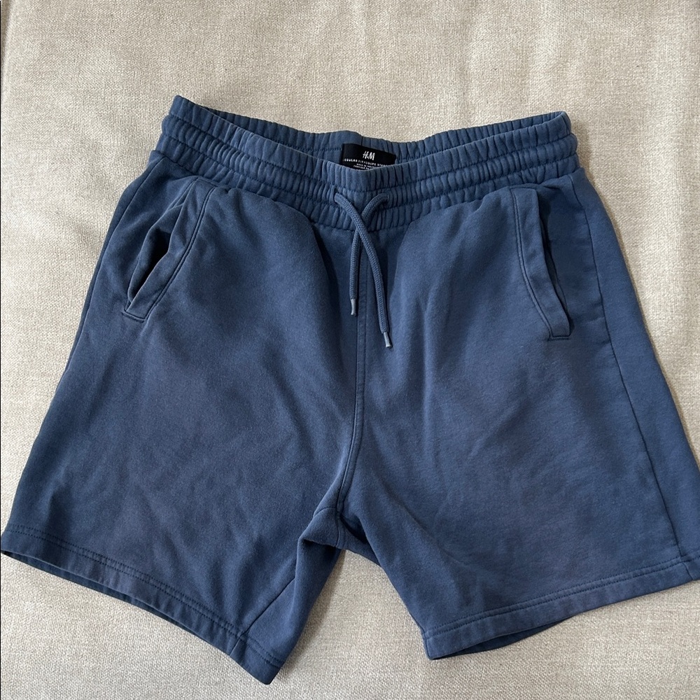 H&M Men's Washed Navy look Drawstring Athletic Jersey Shorts